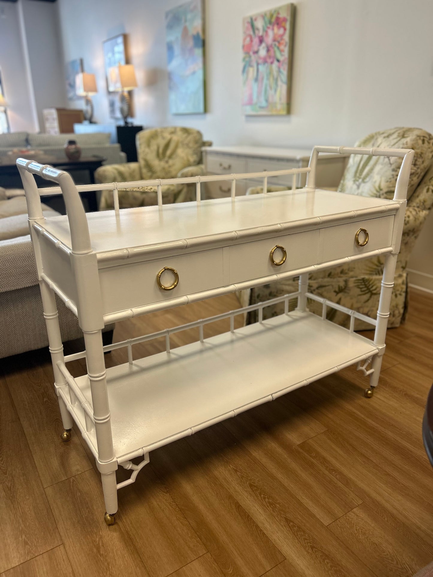 Faux Bamboo Lacquered Bar Cart