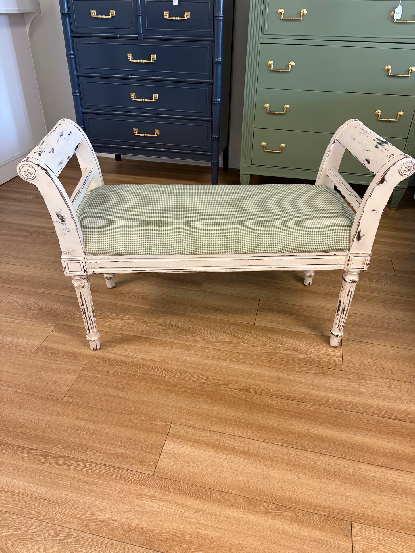 Small distressed white bench