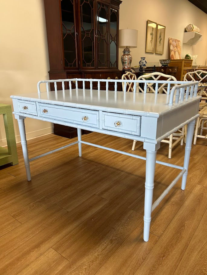 Vintage Faux Bamboo Desk Lacquered in Blue