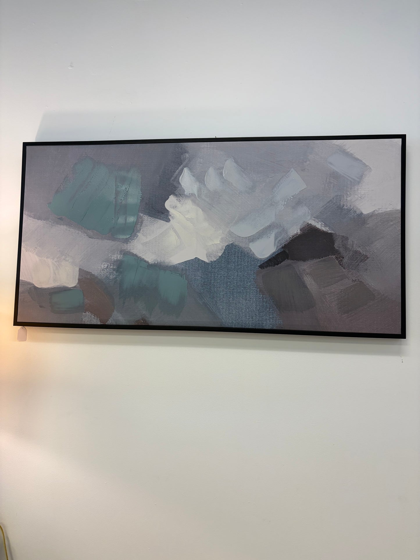 Teal and White Rectangular Abstract Painting