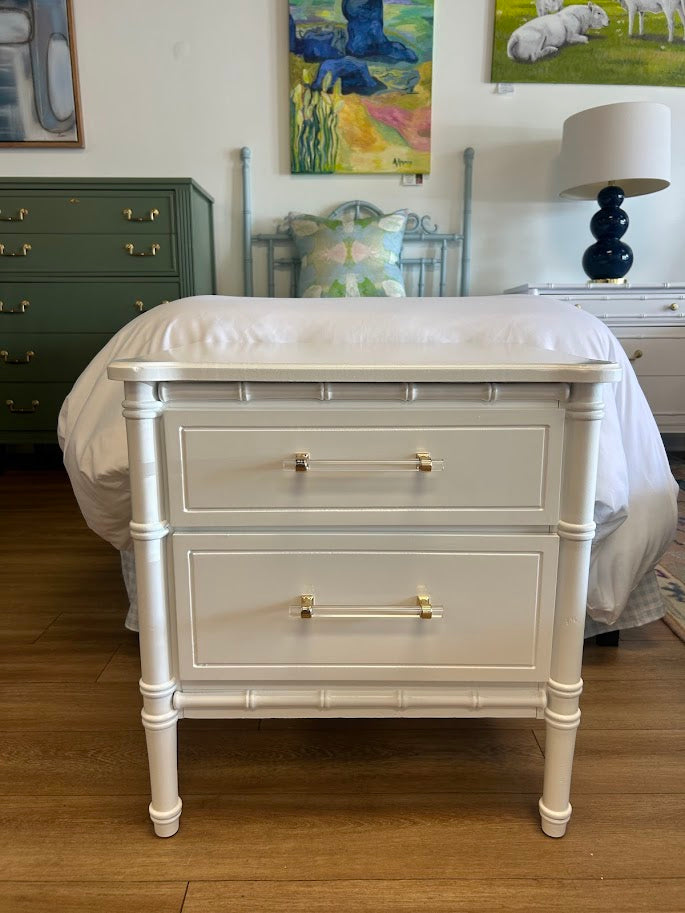 Pair of Lacquered Faux Bamboo Nightstands
