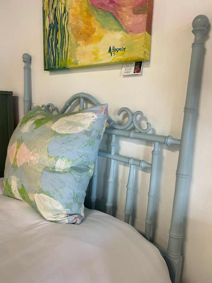 Twin Omega Faux Bamboo Poster Headboards Lacquered in Blue