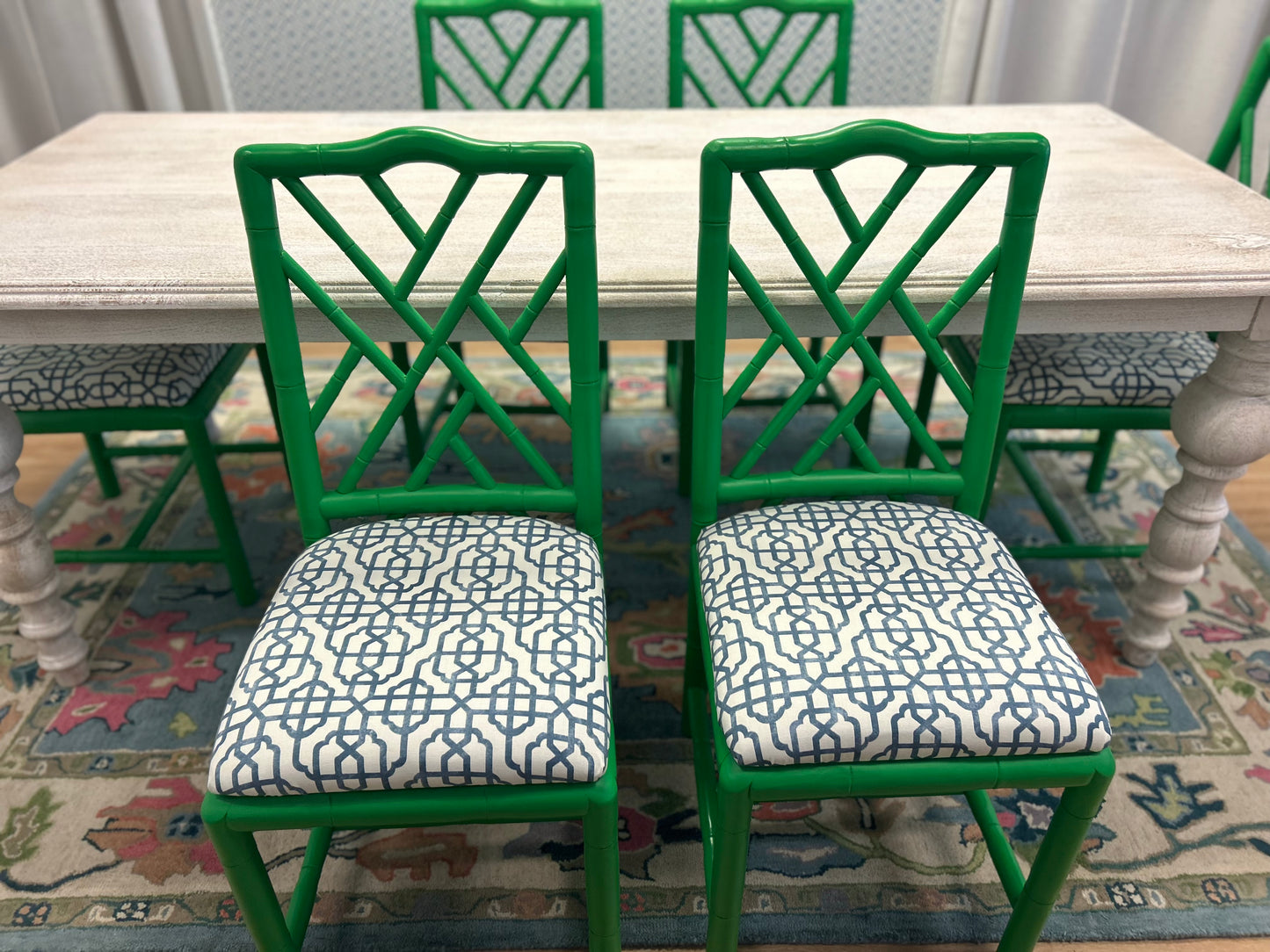 6 Green Faux Bamboo Chairs