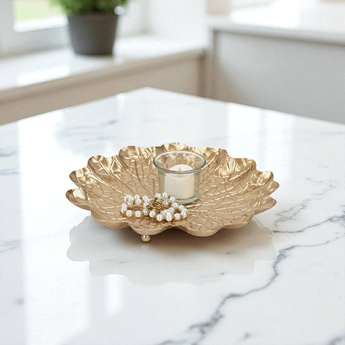 Delphine Gold Metal Lilypad Catchall Tray