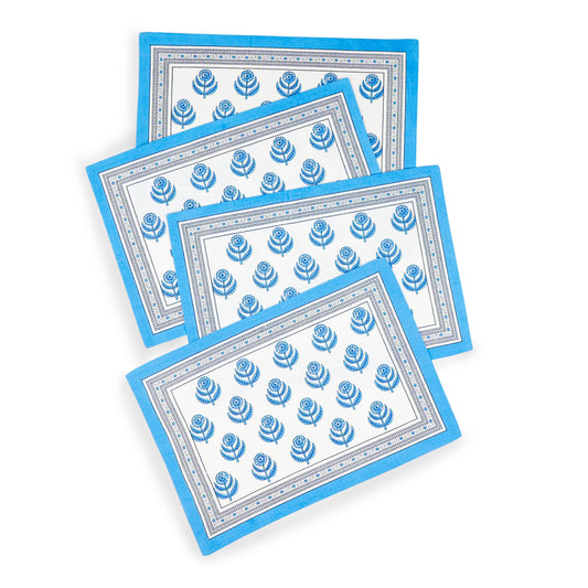 Blue Blooms Block Print Cotton Placemats