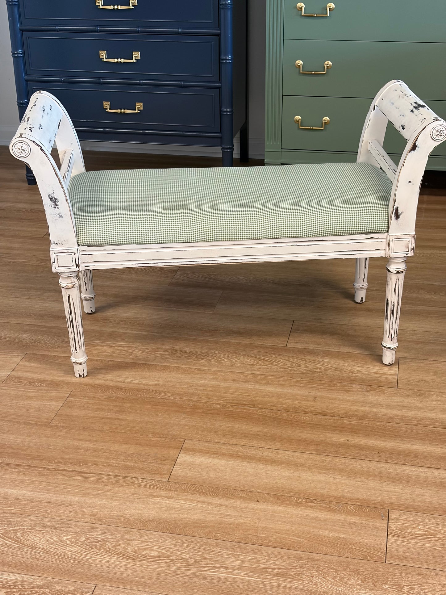 Small distressed white bench