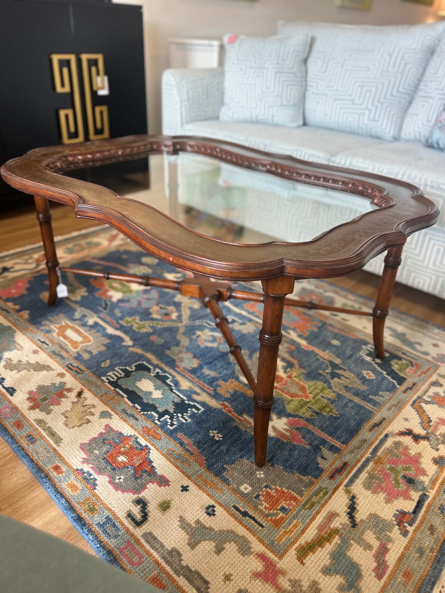 Mahogany Bamboo glass coffee table