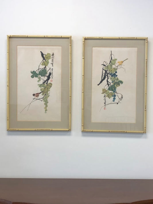 Pair of Vintage Bamboo Framed Pictures