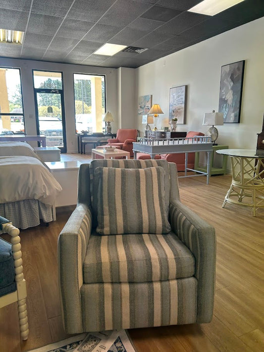Blue and White Striped Swivel Rocker