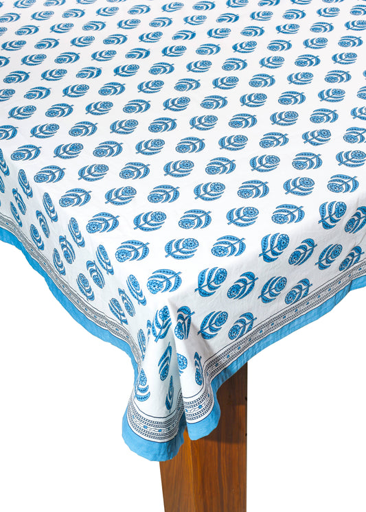 Blue Blooms Block Print Tablecloth 60"x90"