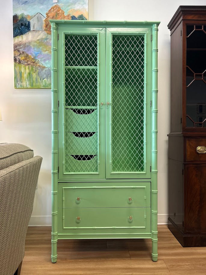 Vintage Bamboo Buffet Cabinet Lacquered in Green