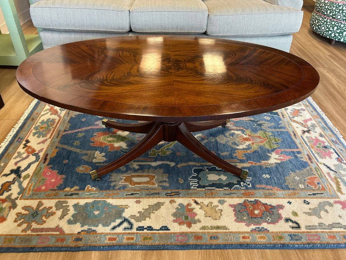 Oval Banded Mahogany Coffee Table
