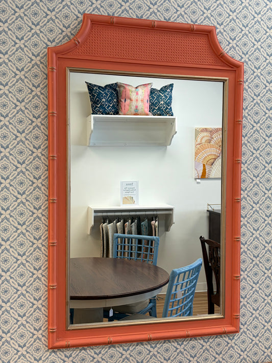 Coral bamboo mirror with gold accents