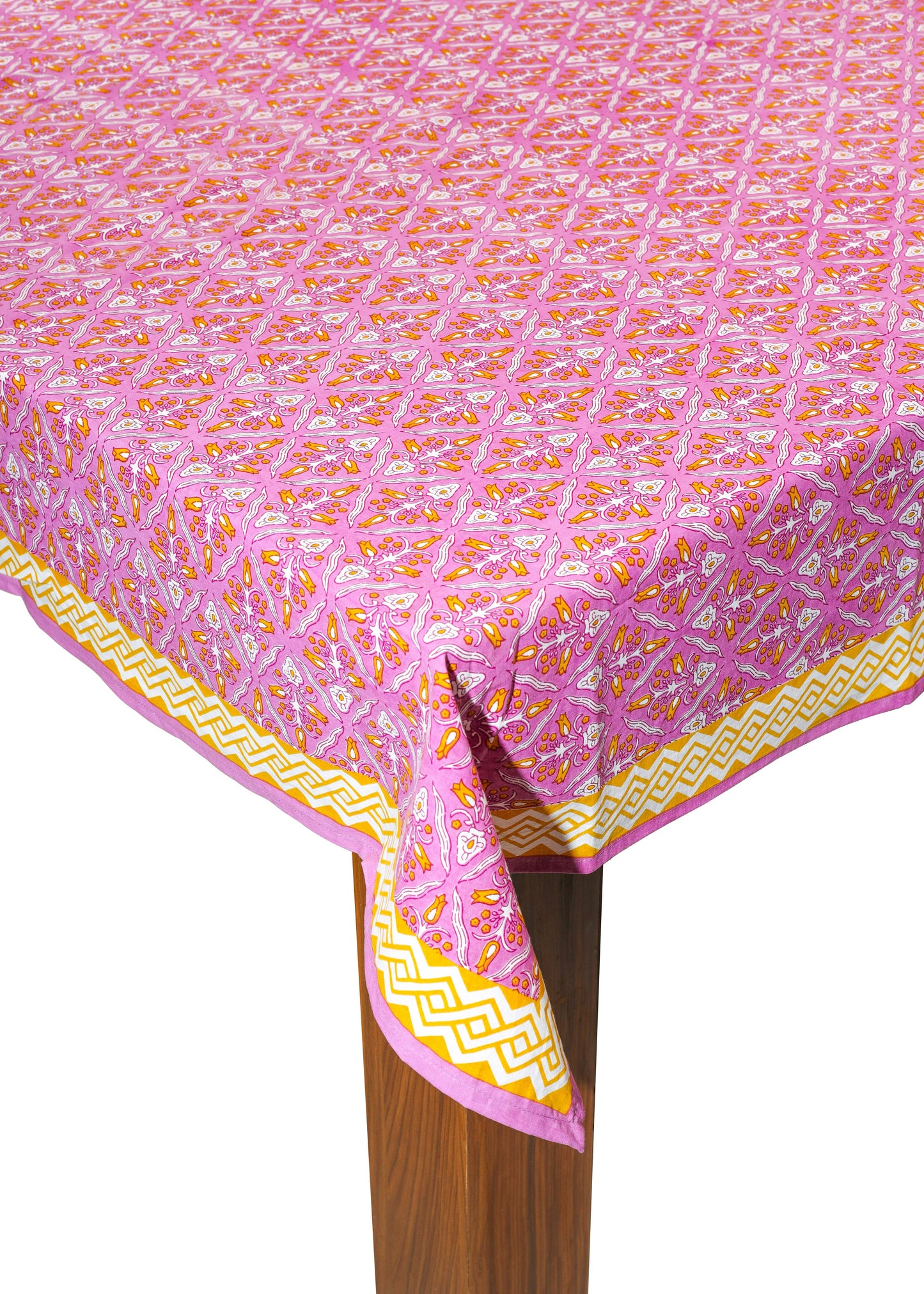 Orchid Luxe Block Print Cotton Tablecloth 60"x90"