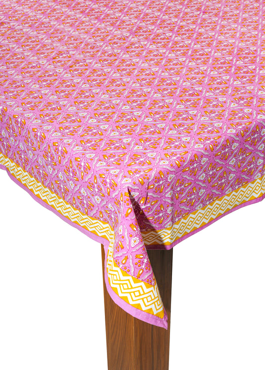 Orchid Luxe Block Print Cotton Tablecloth 60"x90"