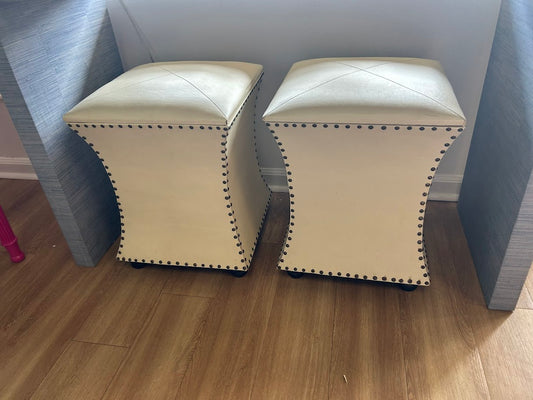 Pair of White Leather Stools