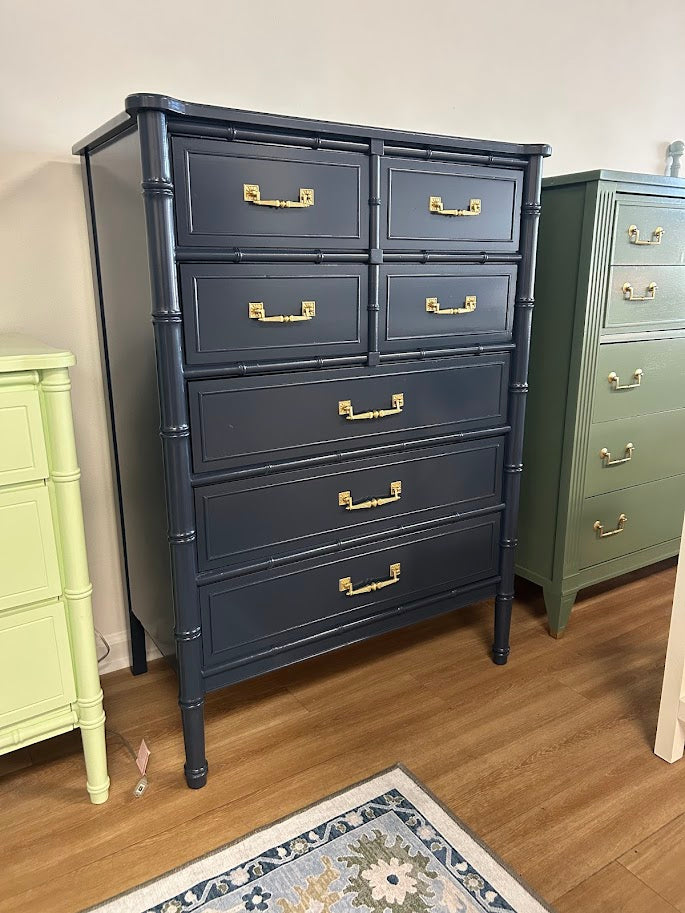 Vintage Faux Bamboo Dresser Lacquered in Navy