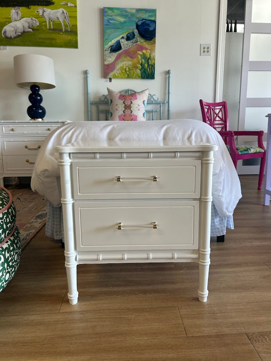 Pair of Lacquered Faux Bamboo Nightstands
