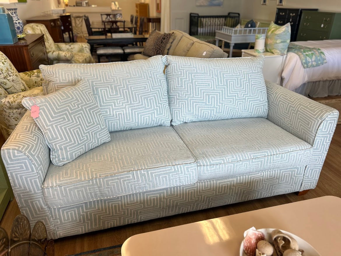 Aqua Greek Key Sofa
