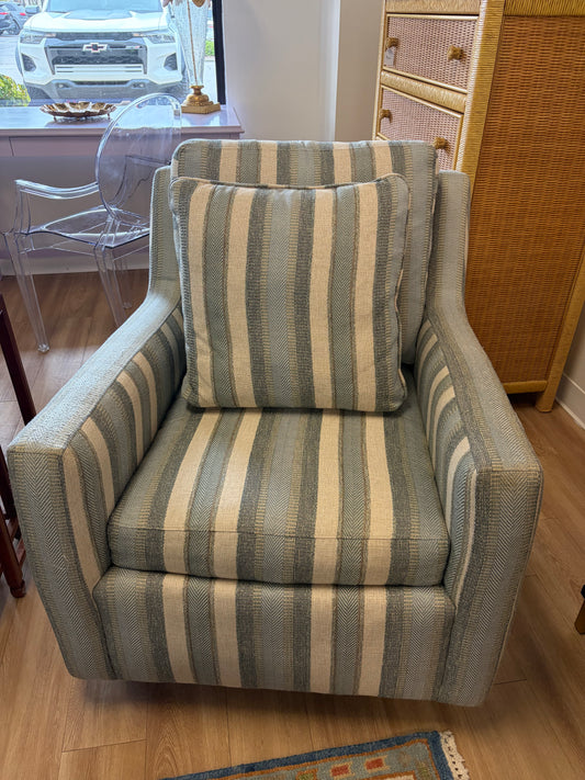 Blue & white striped swivel rocking chair