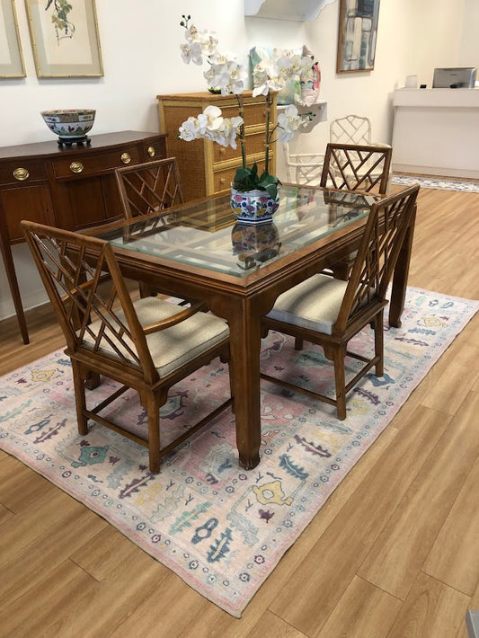 Faux Bamboo Glass Insert Chippendale Table and Chairs