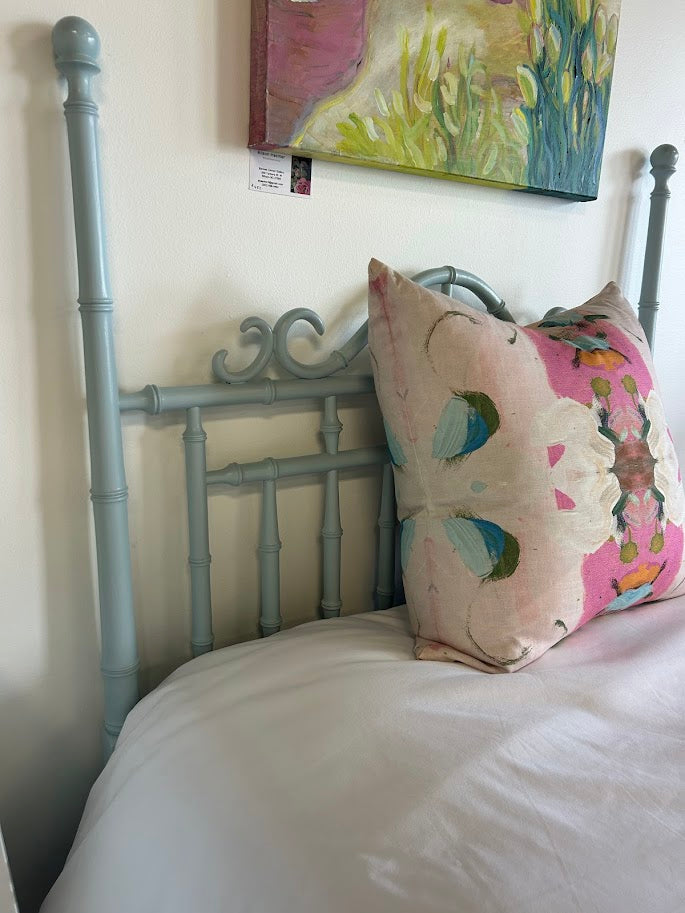 Twin Omega Faux Bamboo Poster Headboards Lacquered in Blue