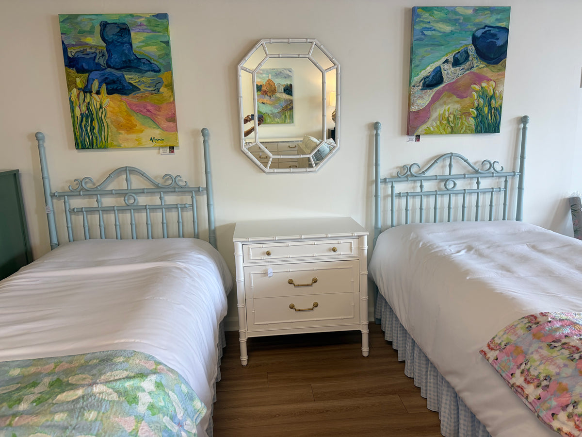 Twin Omega Faux Bamboo Poster Headboards Lacquered in Blue
