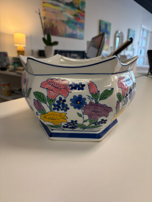 Blue & White with flowers ceramic planter